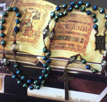 Load image into Gallery viewer, Boxes Book of Kells Connemara Marble Rosary Beads