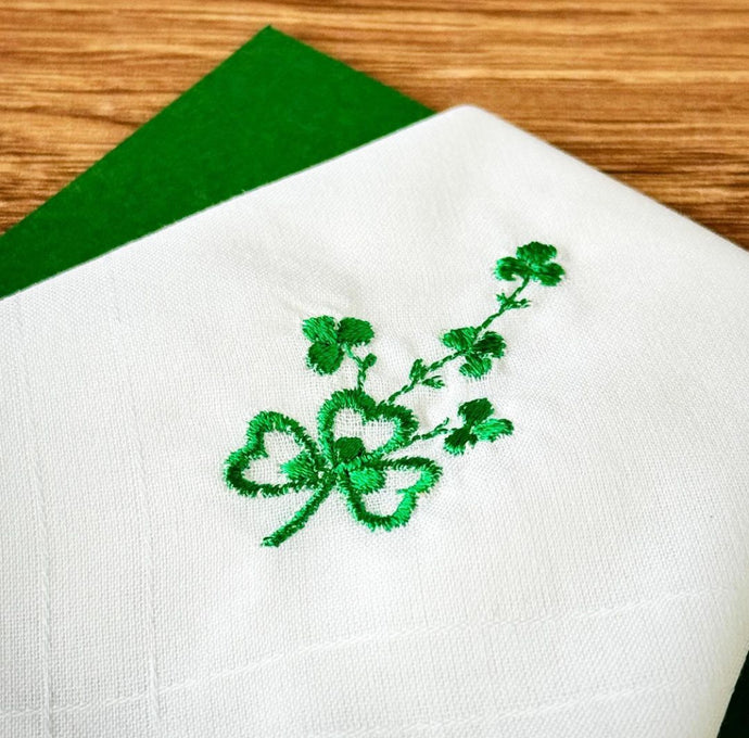 Irish shamrock embroidered handkerchief